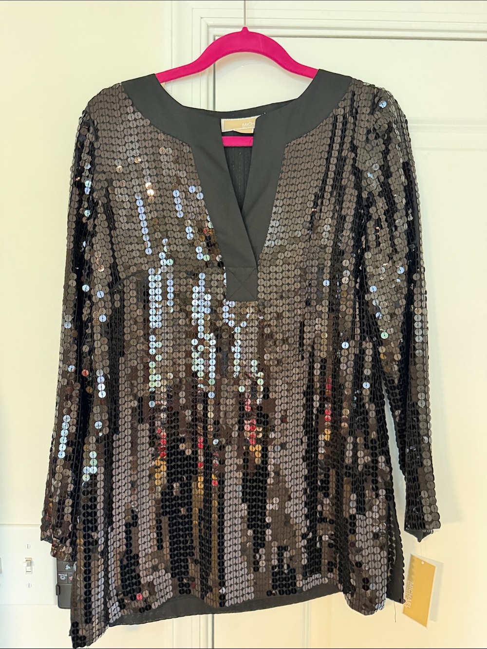 NWT Michael Kors Sequined Black V-Neck Women’s Top